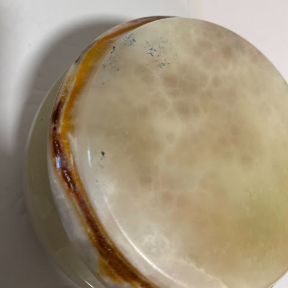 Vintage Onyx Stone Trinket Box with Brass Hinge – Round Marble Jewelry Box - Picture 9 of 9